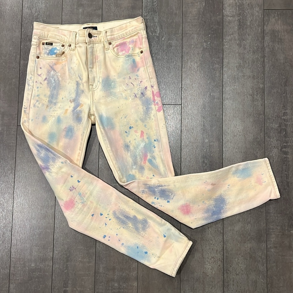 Polo Ralph Lauren Tompkins Skinny High Rise Denim Jeans w/ Paint Splatters, sz27